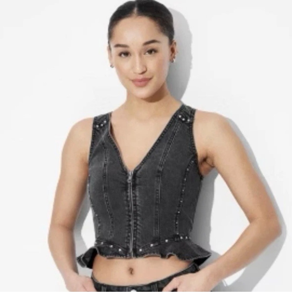 NWT, Wild Fable, Black, Denim, Rhinestone, Tank Top Vest | Women’s XXS